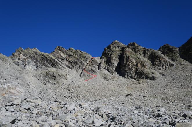 Hier die seilversicherte Passage zum Joch zwischen südl. und nördl. Polles Kogel.