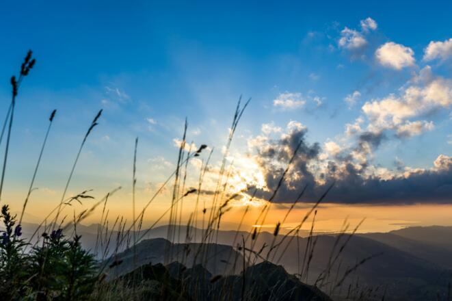 Sonnenuntergang auf der Winterstaude mit Blick auf den Bodensee