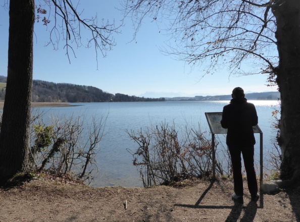 Der Weg führt unterhalb der Wartsteinkapelle ein kurzes Stück am Obertrumer See entlang.