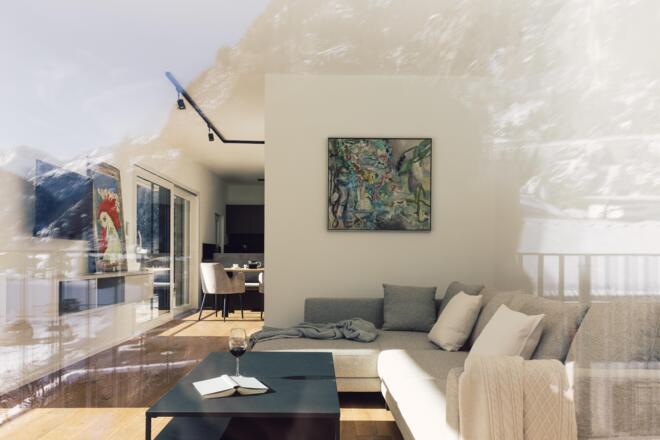 Wohnküche mit Bergblick