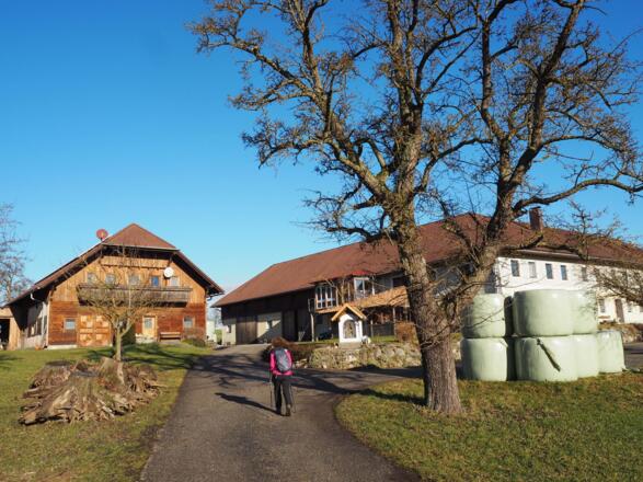 Benedikt-Pilgerin gelangt zu einem typischen Vierkanthof