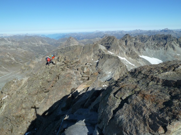 Blick zurück auf die Schlüsselstelle vom Gipfel