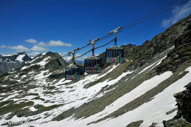 Kurz vor der Ankogel Bergstation überholt uns nochmals die Bahn.