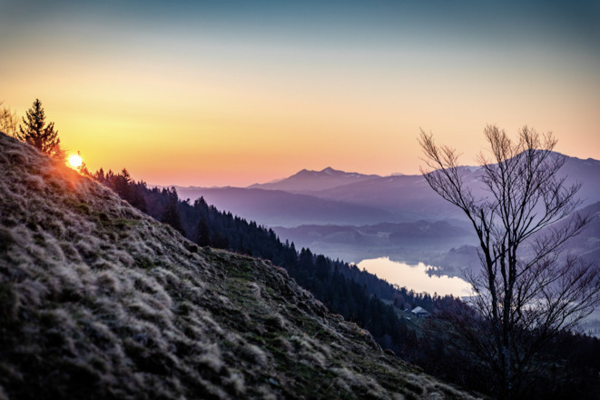 Der Alpsee spiegelt im Sonnenaufgang