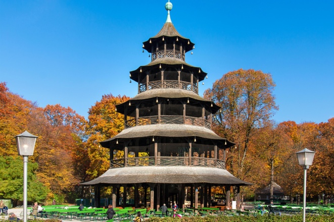 Der Biergarten am Chinesischen Turm im englischen Garten München