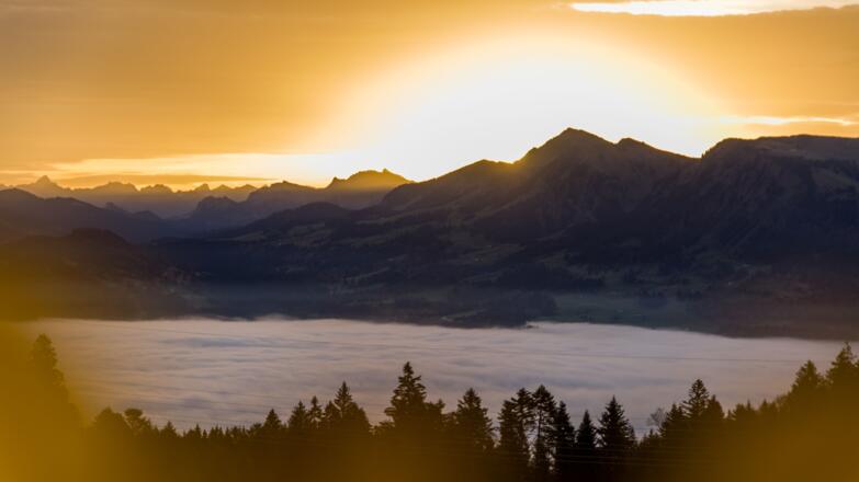 Blick vom Brüggelekopf mit Winterstaude und Mittelbregenzerwald