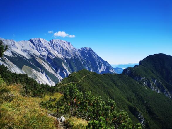 Blick zum Bettelwurf und Übergang zum Haller Zunterkopf