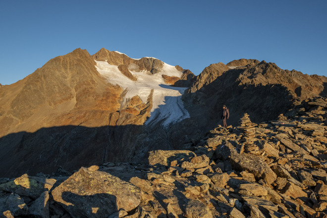 Das Dach Tirols: Wildspitz-Blick vom Wilden Mannle kurz nach Sonnenaufgang.