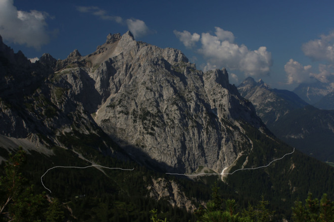 Wegverlauf unterhalb von Kreuzwand und im Mitterkar