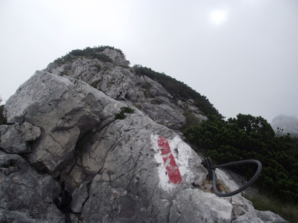 Inzell/Chiemgau: Bei der Staufenüberquerung dienen einige Seilsicherungen vom Mittelstaufen zum Zwiesel Hilfestellung