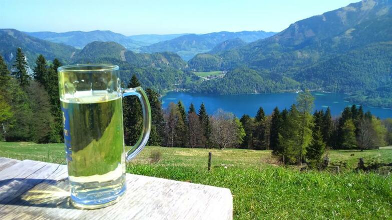 Durstlöschen mit Blick auf den Wolfgangsee