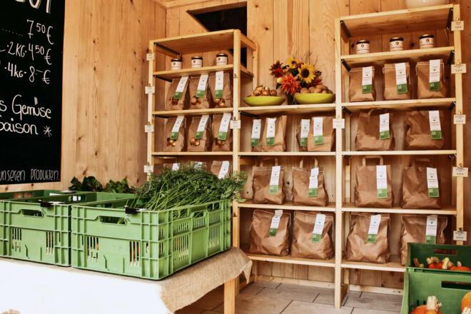 Hofladen des Biohofs Amberger in Aiglsbach in der Hallertau