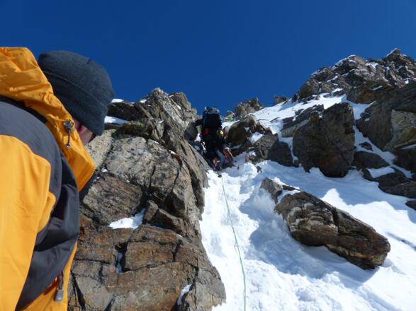 Piz Buin, leichte Kletterei unter dem Kamin