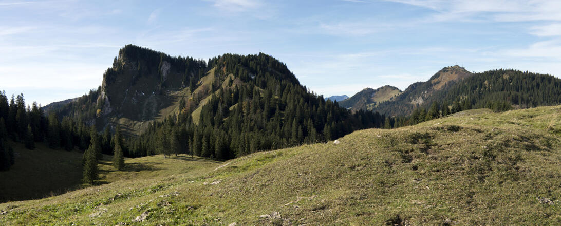 Panoramablick vom Laubenstein auf Heuraffelkopf und Hochries