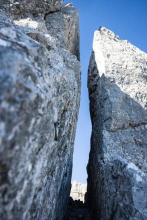 Die Schlüsselstelle der Tour (IV) auf dem Weg zur Blaueisspitze.