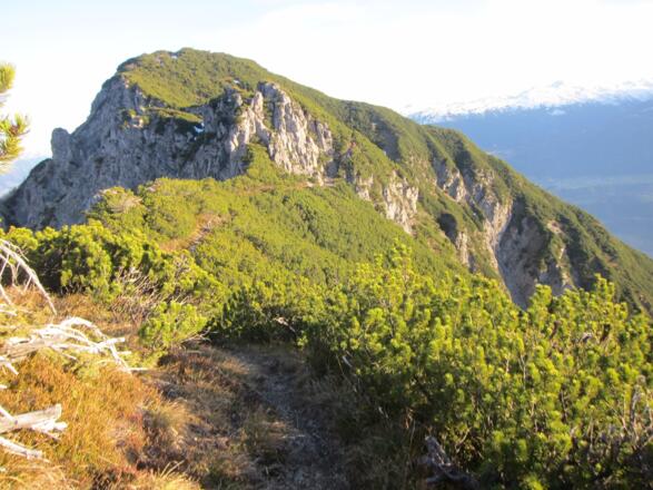 Haller Zunterkopf, kurze versicherte Passage über die Felsstufe