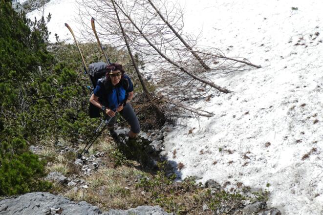 Neben dem ersten Schneefeld im Brandgraben