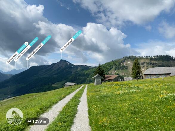 Erster Blick auf den Hochwieskopf von der Genneralm