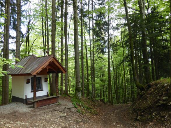 Bei der Weißenbachkapelle zweigt der Weg zum Riedlwirt ab.