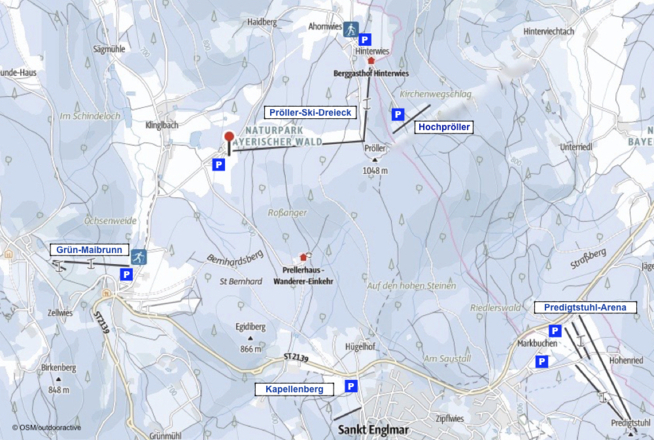 Übersicht aller 12 Skilifte im Wintersportplatz St. Englmar
