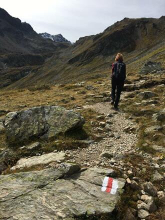 Auf markiertem Wanderweg Richtung Gafierjoch