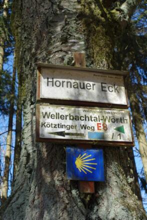 Abstieg vom Bankerlberg - es geht auf dem Jakobsweg entlang