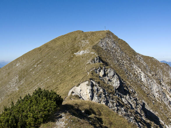 Rückschau aus dem Hölzelstalsattel zur Fleischbank mit der steilen Abstiegsroute