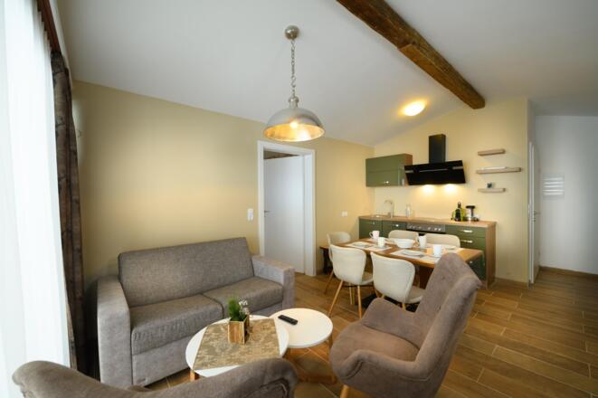 Apartment Lindenblüte Wohnbereich Küche