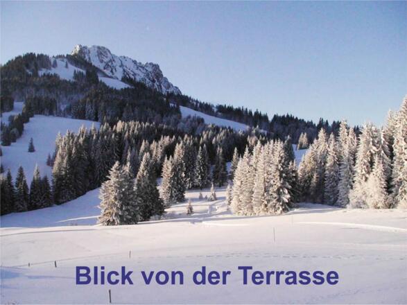 Winteridyll, Blick von der Terrasse der FeWo Rohrmooshöfle 1 im Winter