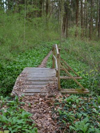 Zahlreiche Brücken werden auf dem schmalen Pfad von Hohenpeißenberg in Richtung Osten überquert.