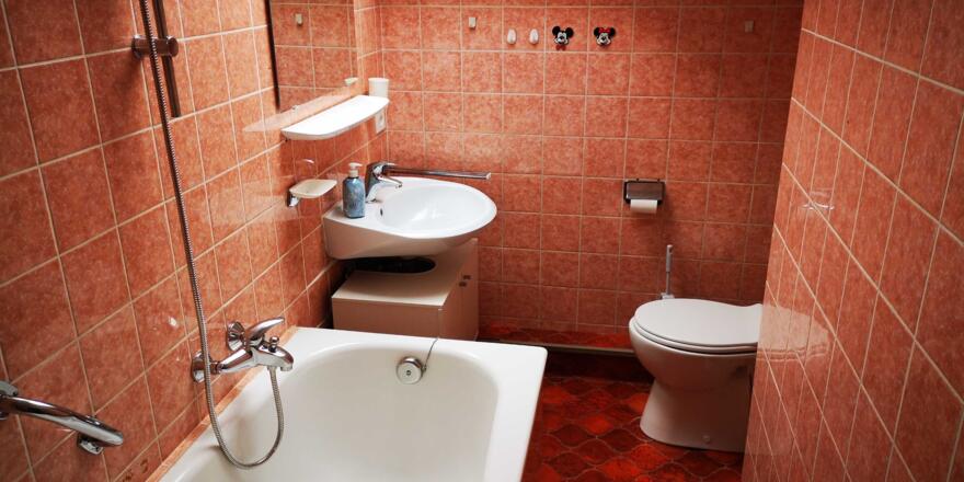 Badewanne mit integrierter Dusche, Waschbecken und WC