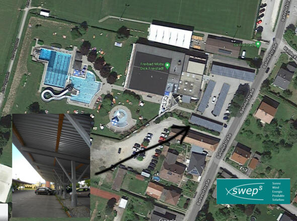 Fotomontage Parkplatz Hallenbad Freistadt mit Solarständern