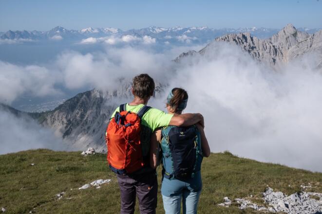 Im Anstieg zur Speckkarspitze nahe dem Lafatscher Joch mit Blick zum Stubaier Hauptkamm.