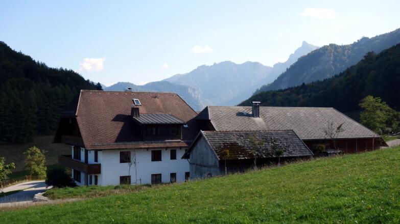 Hier links vorbei (~570 m), dann in der Kurve am Wanderpfad leicht rechts ab.