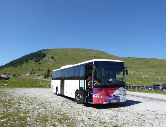 Der freundliche Chauffeur wartet schon bei der Haltestelle Hintertrattberg.