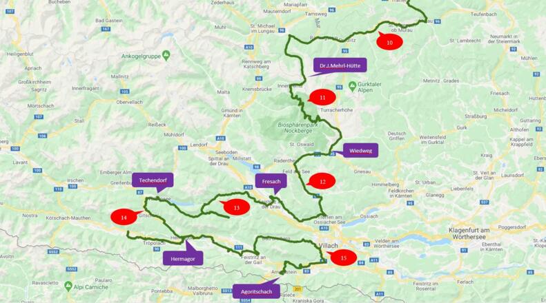 Pilgerradetappen von Sölkpass  über Nockalmstraße bis Agoritschach