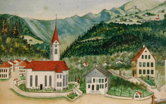 Zeichnung der Pfarrkirche Nüziders
