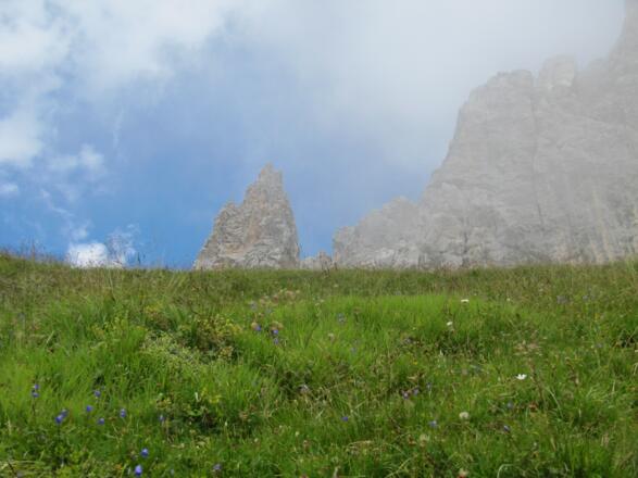 Oberhalb der saftigen Weiden stehen mächtige Felsen