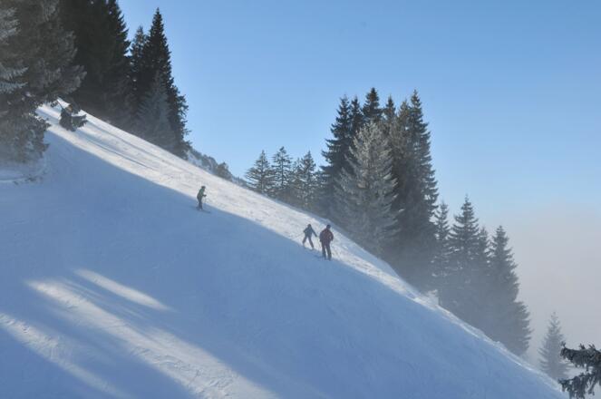 Blick von der Sesselbahn auf die leeren Pisten