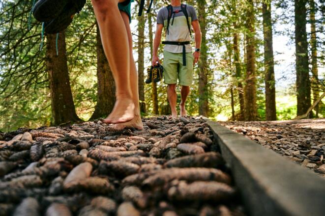Wie fühlen sich Tannenzapfen an den nackten Fußsohlen an?