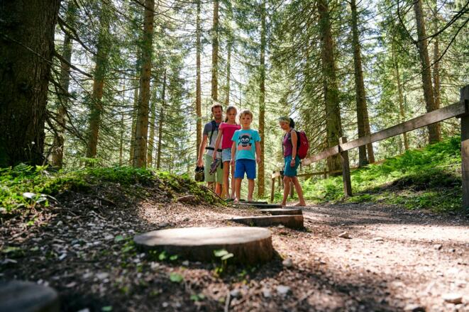 Über Tannennadeln, Holzscheiben und durchs Wasser