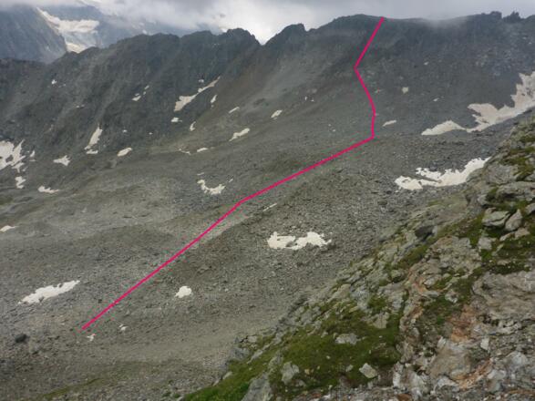 Zustieg zum Rücken durch Blockgelände