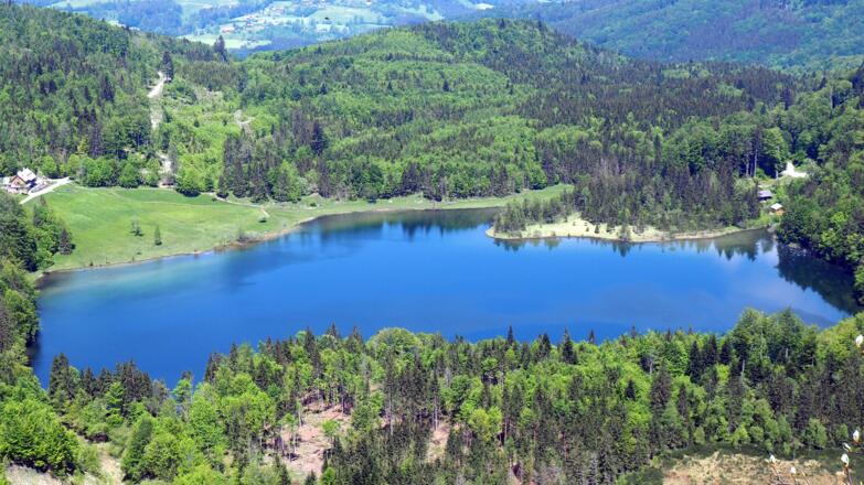 Hohe Scharte 1105m mit Tiefblick zum Laudachsee