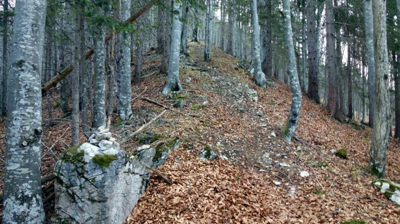 Steinmandeln, meist deutlicher Pfad am Westgrat