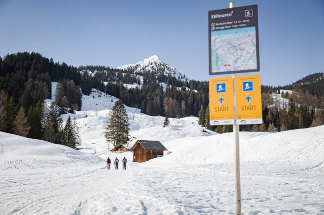 Start der Burtscha-Tour oberhalb des Wanderparkplatzes Tschengla