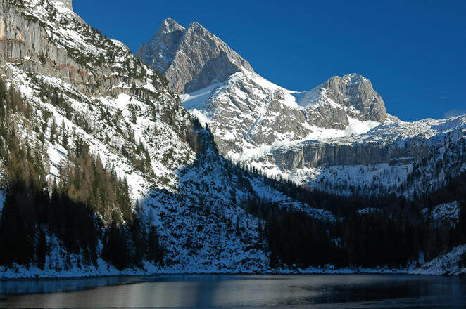 Blick über den Dießbachstausee zum Großen Hundstod.