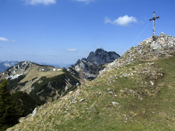 Gipfelaussicht vom Wildalpjoch zu Lacherspitz und Wendelstein