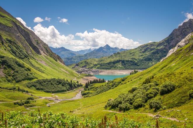 Blick von der Ravensburger Hütte hinab zum Spuller See