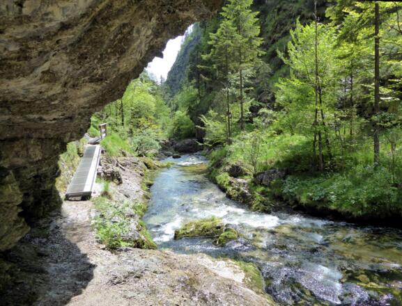 Mit zunehmender Dauer ändert sich der Charakter der Weißbachschlucht.