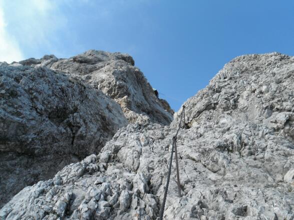 An der Irmerscharte (oben die Seilbahnstation der Zugspitze)
